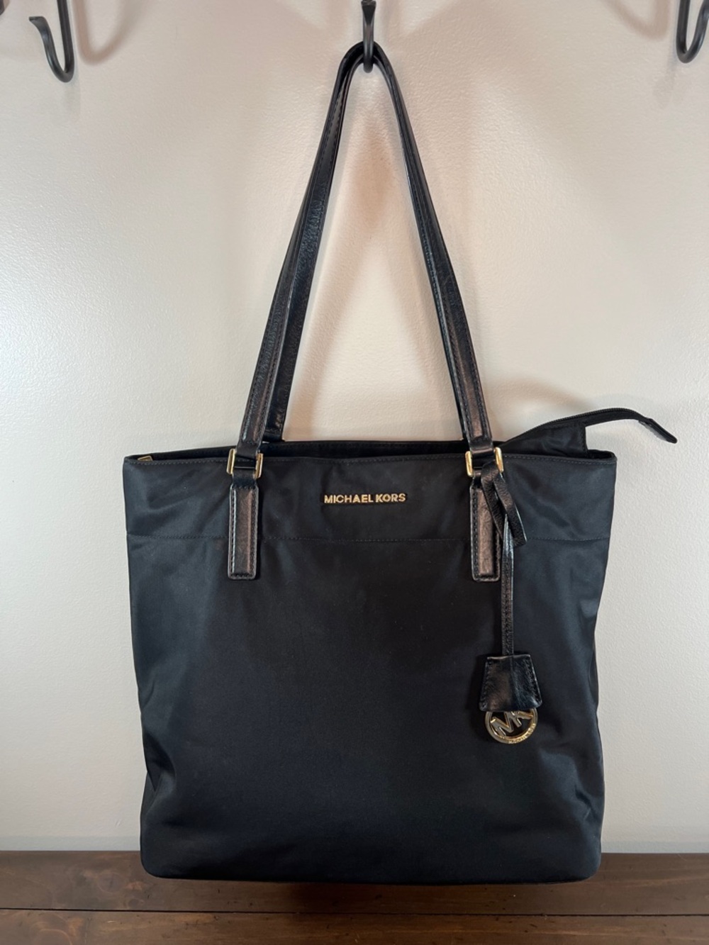 Michael Kors Black Nylon Tote with Gold Logo Charm